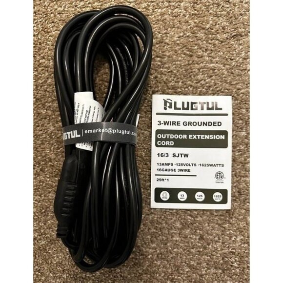 New Outdoor Extension Cord 25 FT Waterproof, 16/3 Gauge Black Heavy Duty 3 Prong - Picture 1 of 2